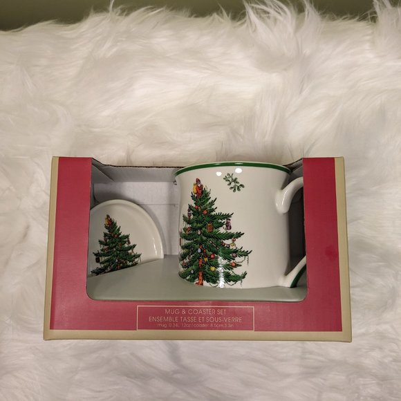 Spode Christmas Tree Mug & Coaster Set in Box - Picture 2 of 3